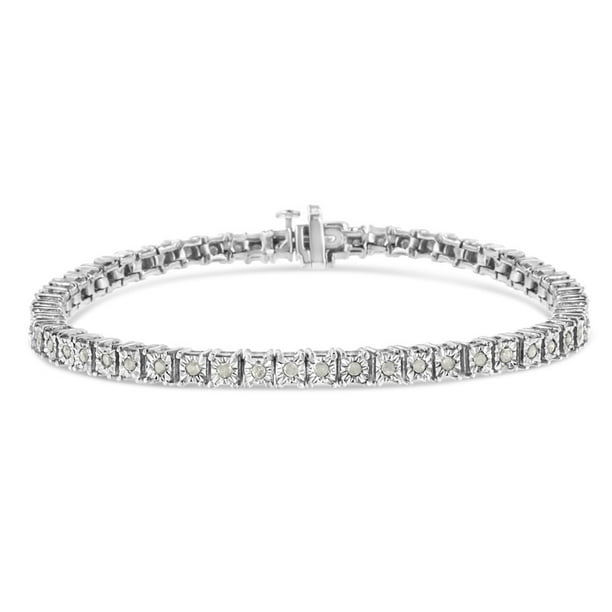 Argent 925 1/4ct Tdw Naturel Diamant S Motif Tennis Bracelet